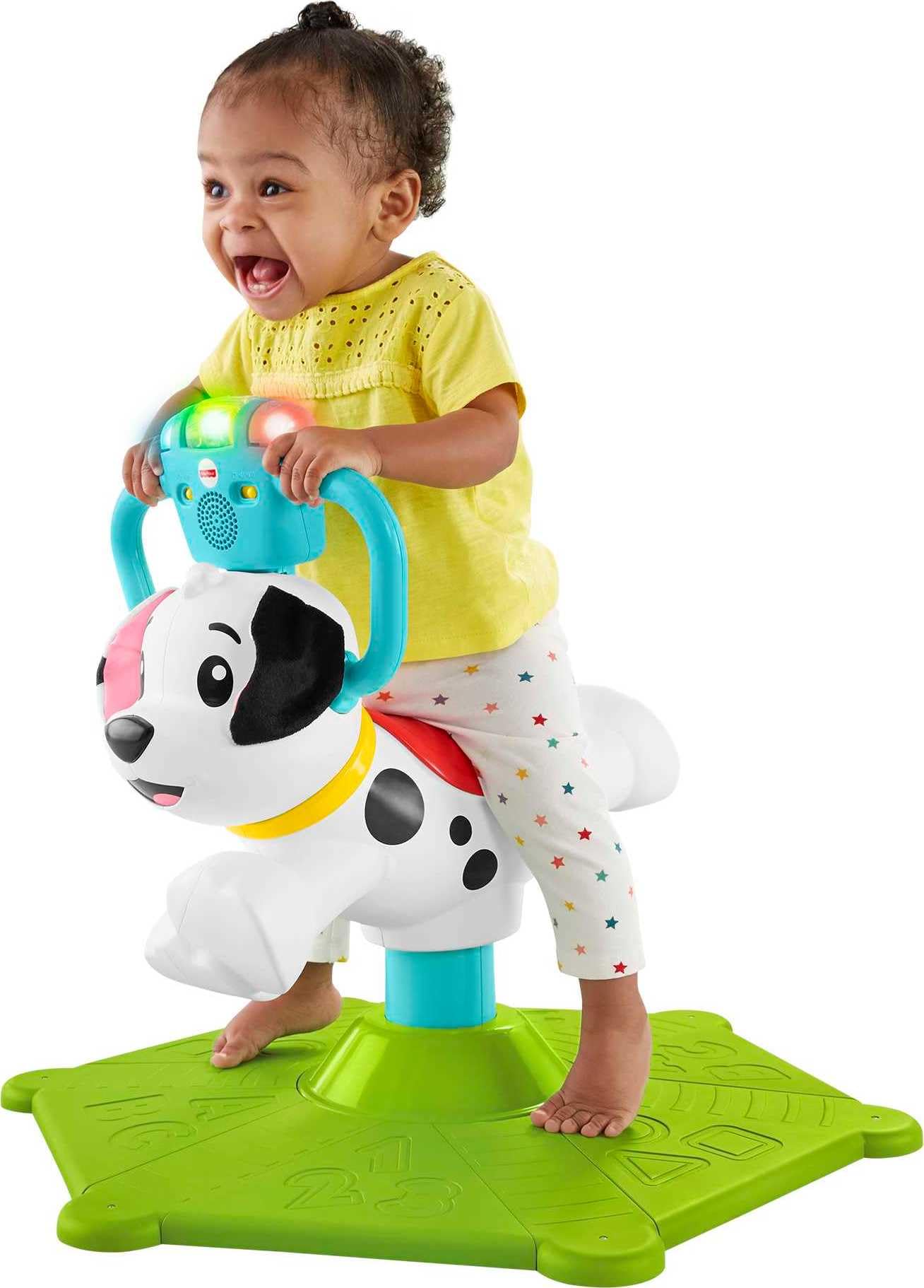 Fisher-Price 幼児用乗用学習玩具、バウンスとスピン子犬固定ミュージカルバウンサー、対象年齢12か月以上の赤ちゃんと幼児用
