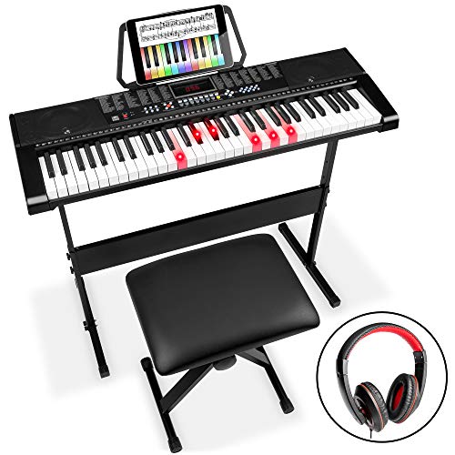 Best Choice Products 61 キー初心者用電子キーボード ピアノ セット LED、ライト付きキー、3 つの指導モード、ヘッドフォン付き
