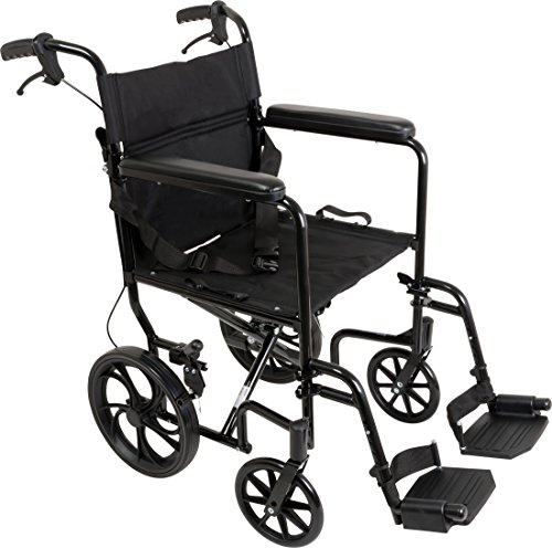  Roscoe Medical ProBasics アルミ製輸送用車椅子 19 インチシート付き - 輸送と保管用の折りたたみ式車椅子 - スムーズな乗り心地のための 12 インチの後輪...