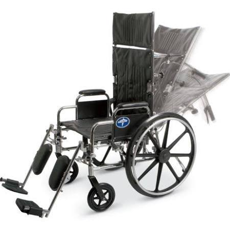 Medline リクライニング車椅子、18フィート、Excel、取り外し可能なデスクの長さのアーム、昇降式レッグレスト