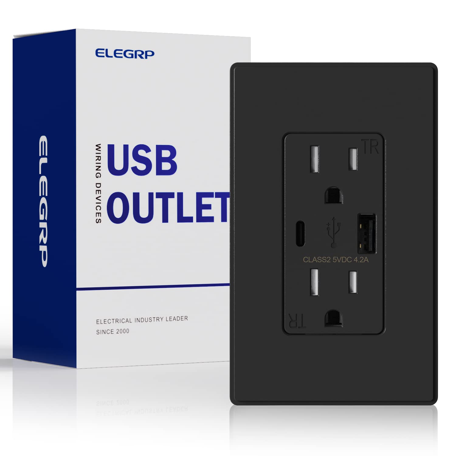 ELEGRP USB コンセント、タイプ C USB 壁充電器コンセント、耐タンパー性レセプタクル