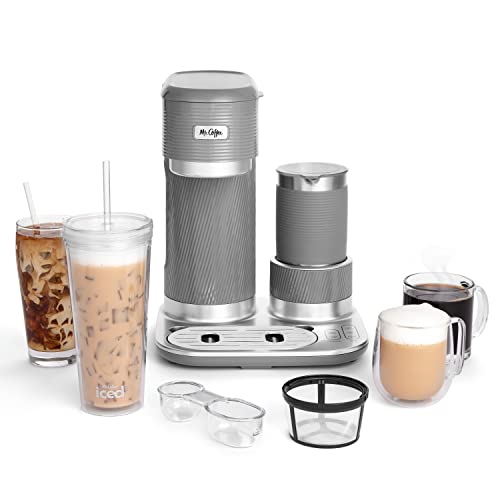 Mr. Coffee 4-in-1 シングルサーブラテラックス、アイス、ホットコーヒーメーカー、ミルク泡立て器付き、22オンス