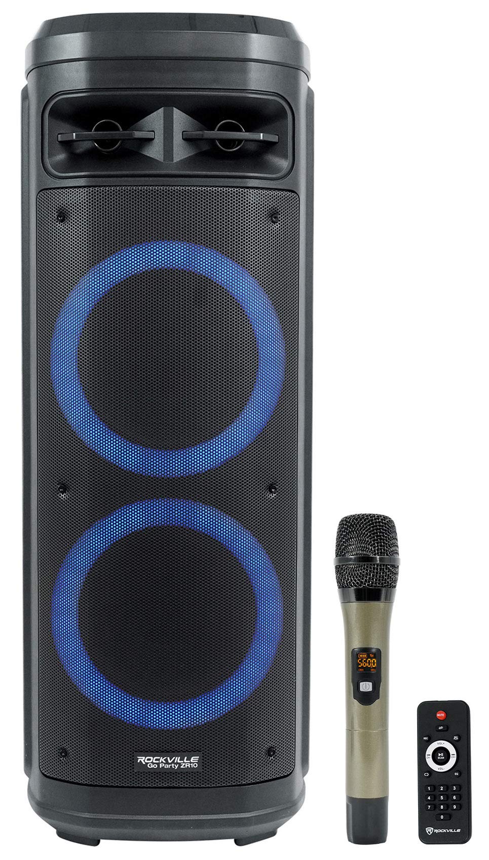 Rockville Go Party ZR10 デュアル 10 フィート ポータブル ワイヤレス LED Bluetooth スピーカー + UHF マイク
