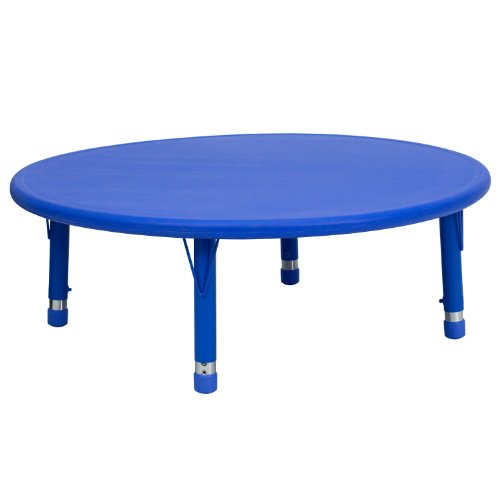 Flash Furniture 45 インチの丸型高さ調節可能な青いプラスチック製アクティビティ テーブル...