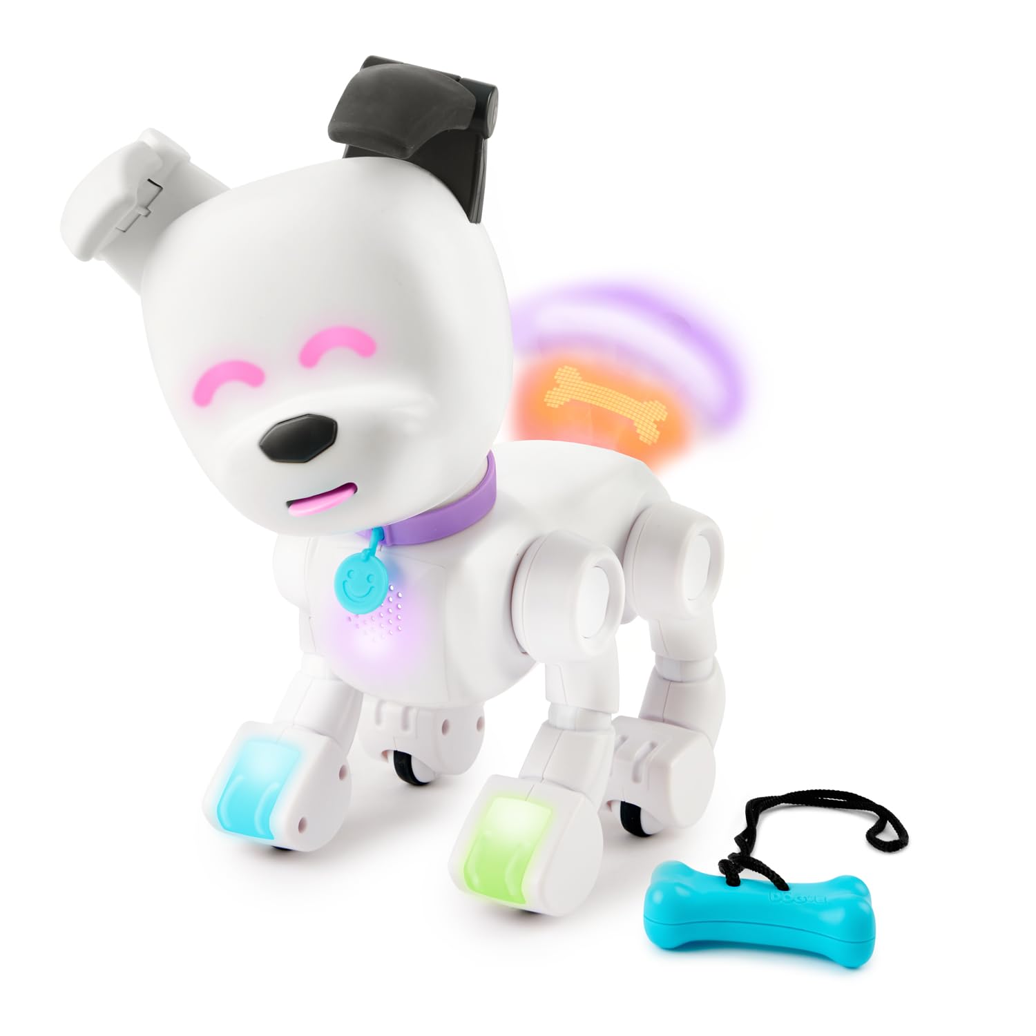 Dog-E カラフルな LED ライト、200 以上の音と反応、アプリ接続付きのインタラクティブなロボット犬 ...