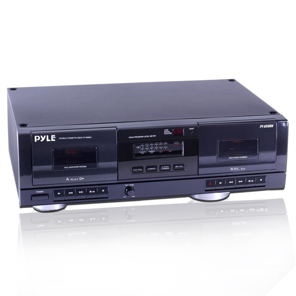  Pyle デュアルステレオカセットテープデッキ - MP3音楽コンバーター付きクリアオーディオダブルプレーヤーレコーダーシステム、録音、ダビング、USB用RCA、レトロデザイン...