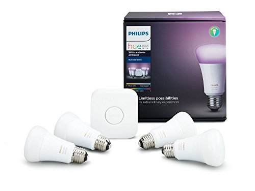  Philips Hue 白とカラーの雰囲気A1960W相当のLEDスマート電球スターターキット（Amazon Alexa Apple HomeKitおよびGoogleアシスタントと互換性のある4つのA19電球...