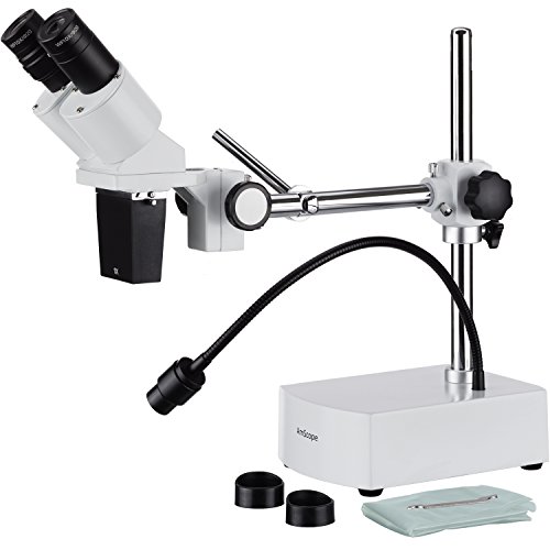  AmScope SE400-Z プロフェッショナル双眼実体顕微鏡、WF10x および WF20x 接眼レンズ、10X および 20X 倍率、1X 対物レンズ、LED 照明、ブームアームスタンド...