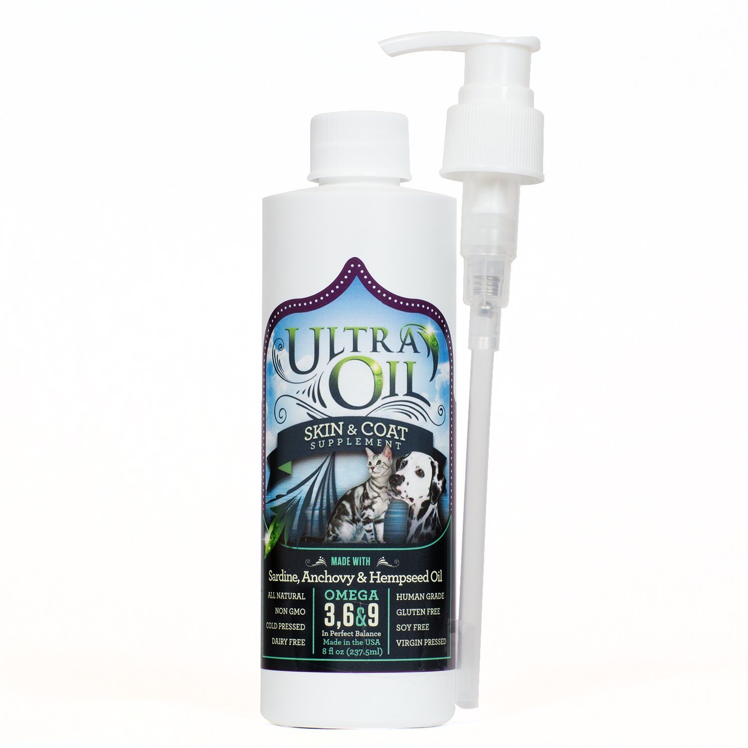  Ultra Oil Skin & Coat Supplement 犬と猫のためのウルトラオイル皮膚と被毛のサプリメント - ヘンプシードオイル、亜麻仁油、グレープシードオイル、魚油...