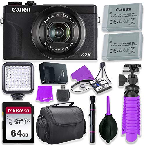  Canon PowerShot G7 X Mark III カメラ、1 インチセンサー & 4k ビデオ付き - Wi-Fi & Bluetooth 対応 (ブラック) & LED ビデオライト、64GB Transcend メモリーカード、予...