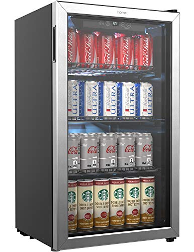  hOmeLabs 飲料用冷蔵庫とクーラー - ソーダビールまたはワイン用のガラスドア付き120缶ミニ冷蔵庫 - 調節可能な取り外し可能な棚付きのオフィスまた...