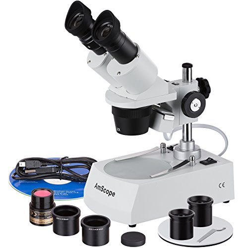  AmScope SE306R-PZ-E デジタル前方マウント双眼実体顕微鏡、WF10x および WF20x 接眼レンズ、20X/40X/80X 倍率、2X および 4X 対物レンズ、上部および下部ハロゲ...