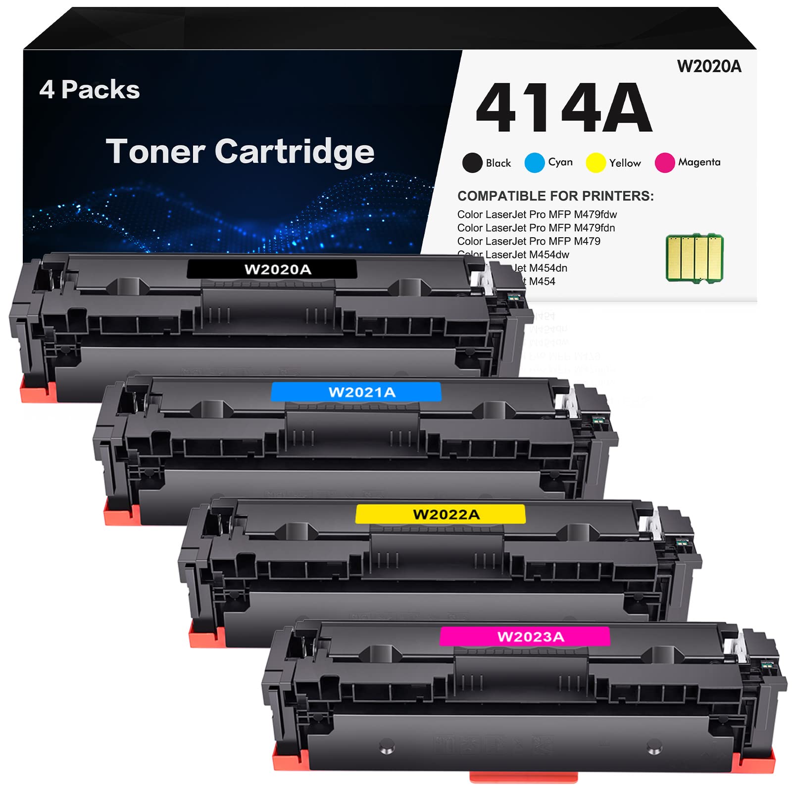  inkalfa 414A トナー カートリッジ 4 パック (チップ付き) HP 414A 414X W2020A W2020X の互換交換品 HP Color Pro MFP M479fdw M479fdn M454dw M454dn M479 M454 プリンター トナーに対応...