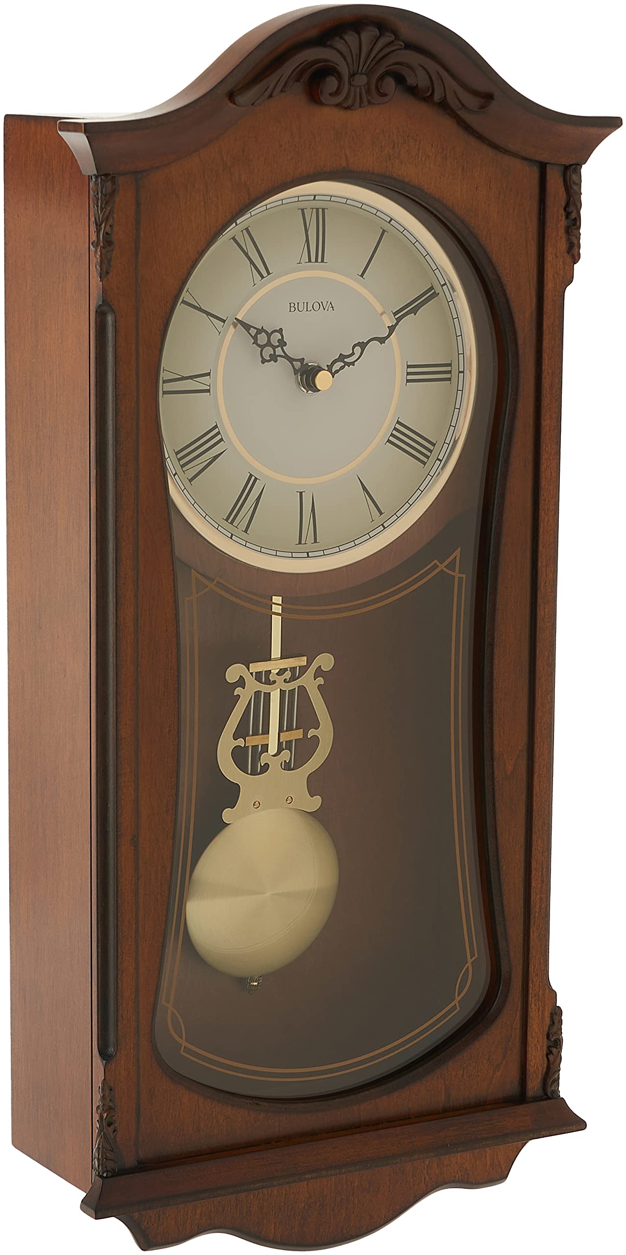 Bulova Clocks C3542 クランブルック ウォールマウント アナログ 木製チャイムクロック ブラ...