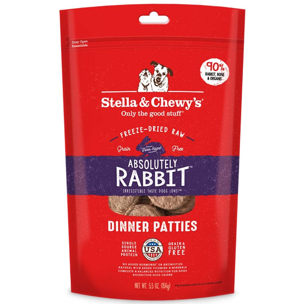 Stella & Chewy's フリーズドライの生ディナーパティ、穀物不使用のドッグフード、タンパク質が豊富なウサギのレシピ