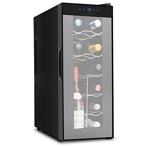 NutriChef 12 ボトル熱電ワインクーラーカウンタートップワインセラー |自立型冷蔵庫、静かな動作冷蔵庫