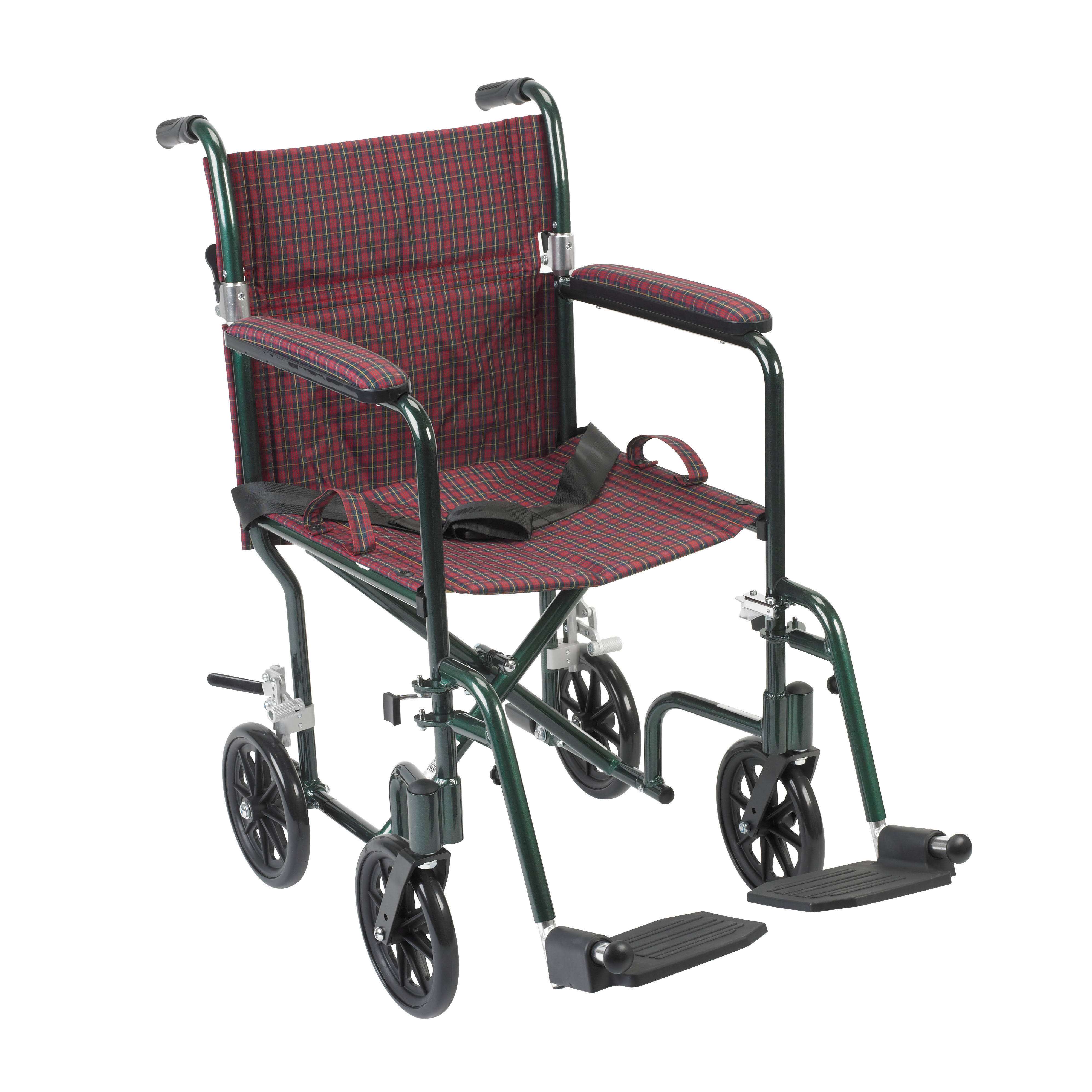 Drive Medical FW19BG-フライ級軽量折りたたみ式輸送車椅子、19、グリーンフレーム、ブルゴーニュ張り