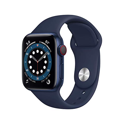Apple ウォッチ シリーズ 6 (GPS + セルラー、40mm) - ブルーのアルミニウムケースとディープネイビーのスポーツバンド (リニューアル)