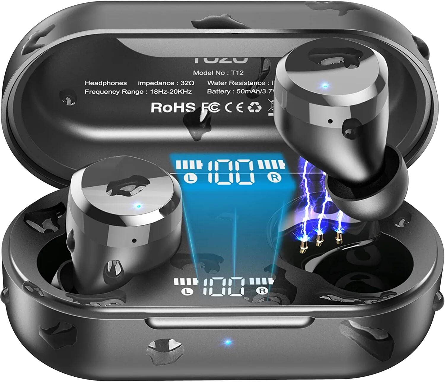 TOZO T12 2022 ワイヤレスイヤホン Bluetooth 5.3 ヘッドフォン プレミアムサウンドパフォーマンス タッチコントロール LED デジタルディスプレイ ワイヤレ...