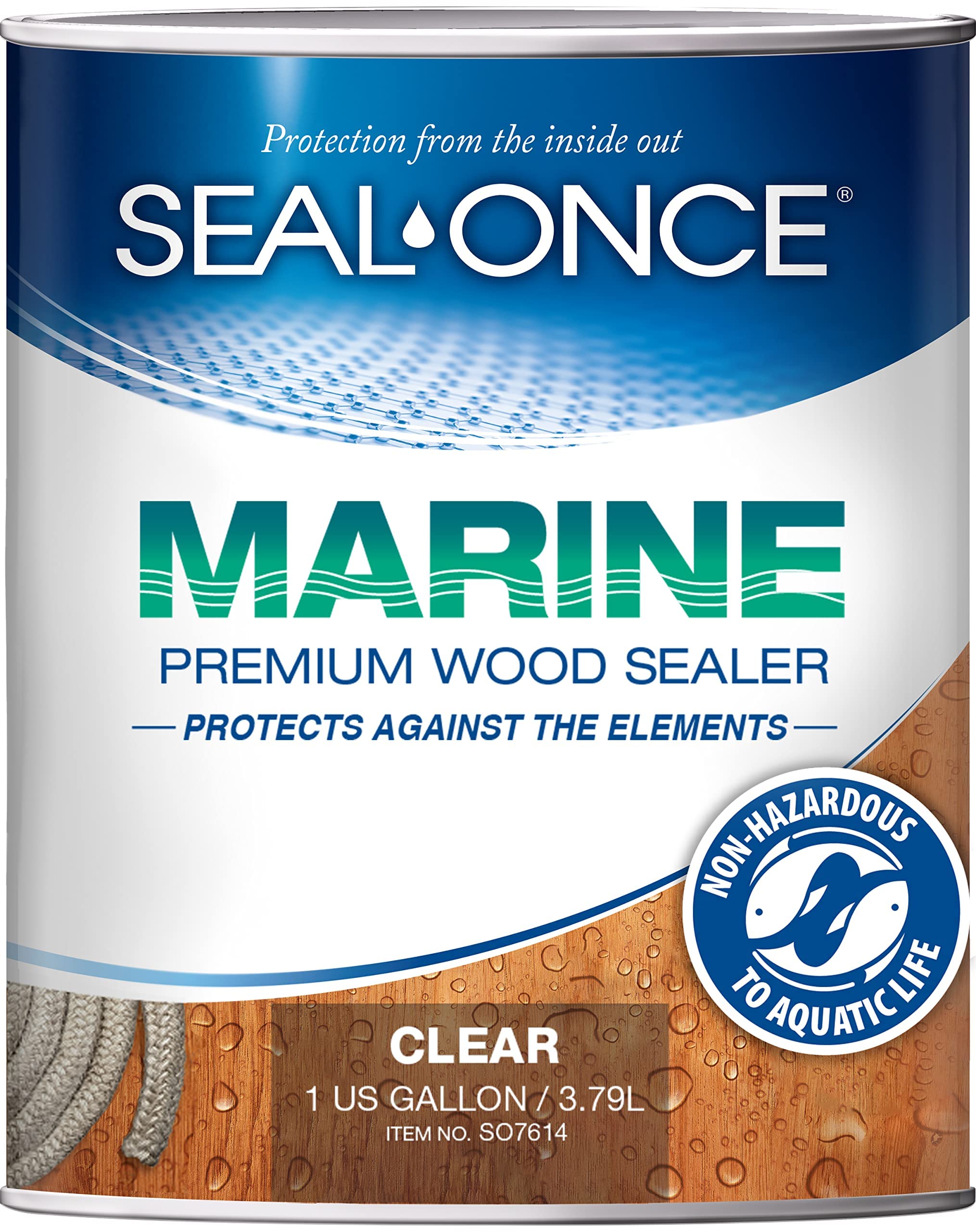 Seal-Once Marine プレミアムウッドシーラー - 防水シーラント - ウッドステインとシーラーが 1 つになった - 1 ガロン & クリア