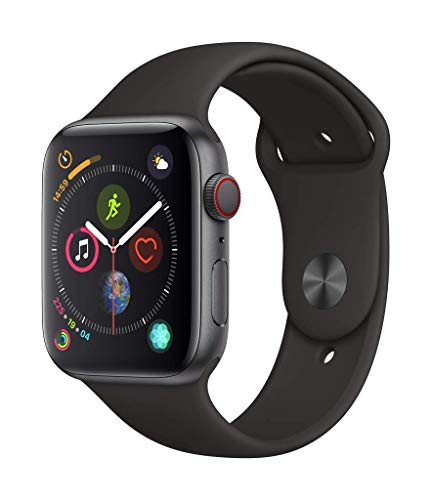 Apple ウォッチ シリーズ 4 (GPS + セルラー、44MM) - スペース ブラック アルミニウム ケース、ブラック スポーツ バンド (リニューアル)