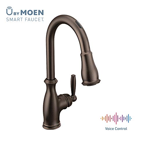 Moen 7185EVORB Brantford U by Smart Pulldown Kitchen Faucet with Voice Control and MotionSense、Oil Rubbed Bronze