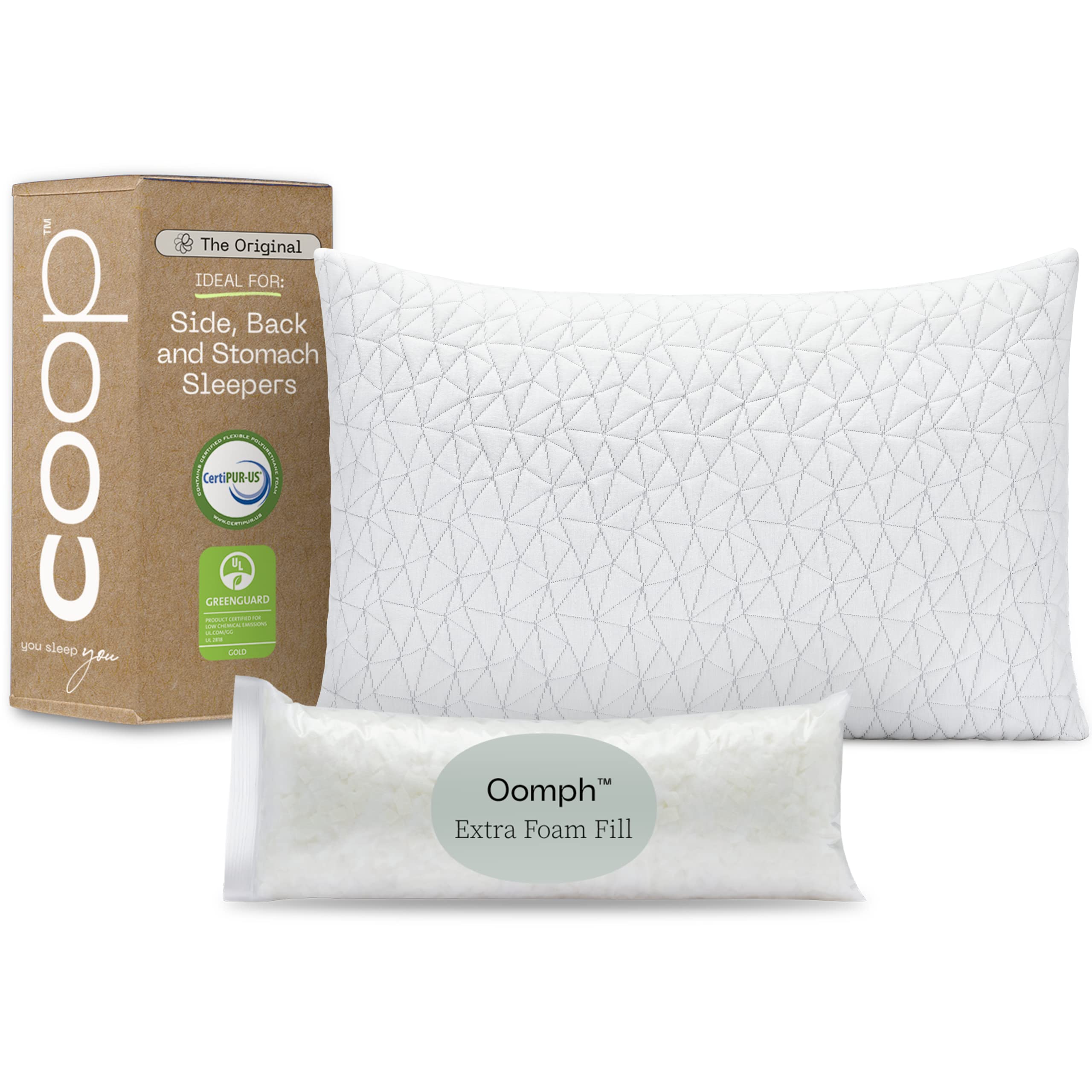 Coop Home Goods 睡眠用オリジナルロフトベッド枕 - 調節可能なクロスカット低反発枕 - 中程度の硬さの背中、お腹、横向きの睡眠用枕