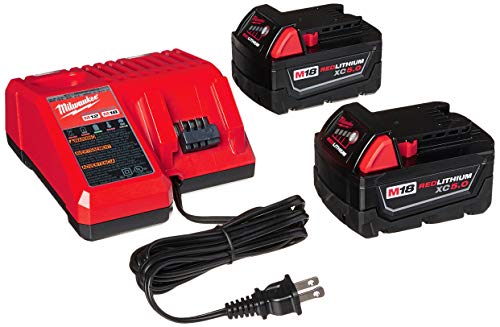 Milwaukee 48-59-1850 M18 RED LITHIUM XC 5.0 Ah バッテリー (2) + 48-59-1812 M12 および M18 マルチ電圧充電器キット