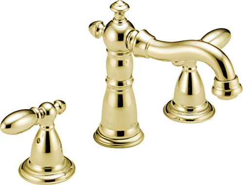  Delta Faucet ビクトリア朝の広く普及した浴室の蛇口3穴、真ちゅうの浴室の蛇口、ダイヤモンドシール技術、金属排水アセンブリ、磨かれた真鍮3555-PBM...