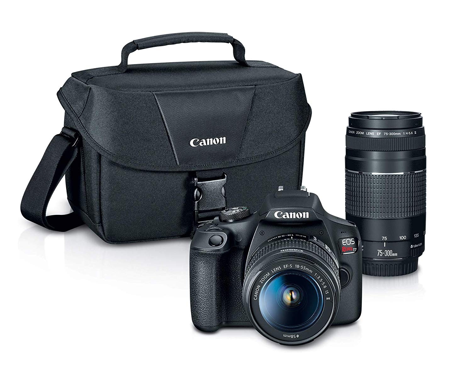 Canon USA Canon EOS Rebel T7 24.1MP DSLRカメラ、EF-S 18-55mm f / 3.5-5.6 ISIIレンズおよびEF75-300mm f / 4-5.6IIIレンズ