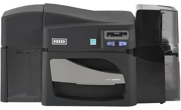 Fargo DTC4500e Dual-Sided ID Card Printer with ISO Magnetic Stripe Encoder & Locking Hoppers